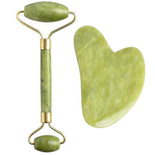 Gua Sha and Jade Roller for Face Massage - Jade Stone Massage Roller ,Green