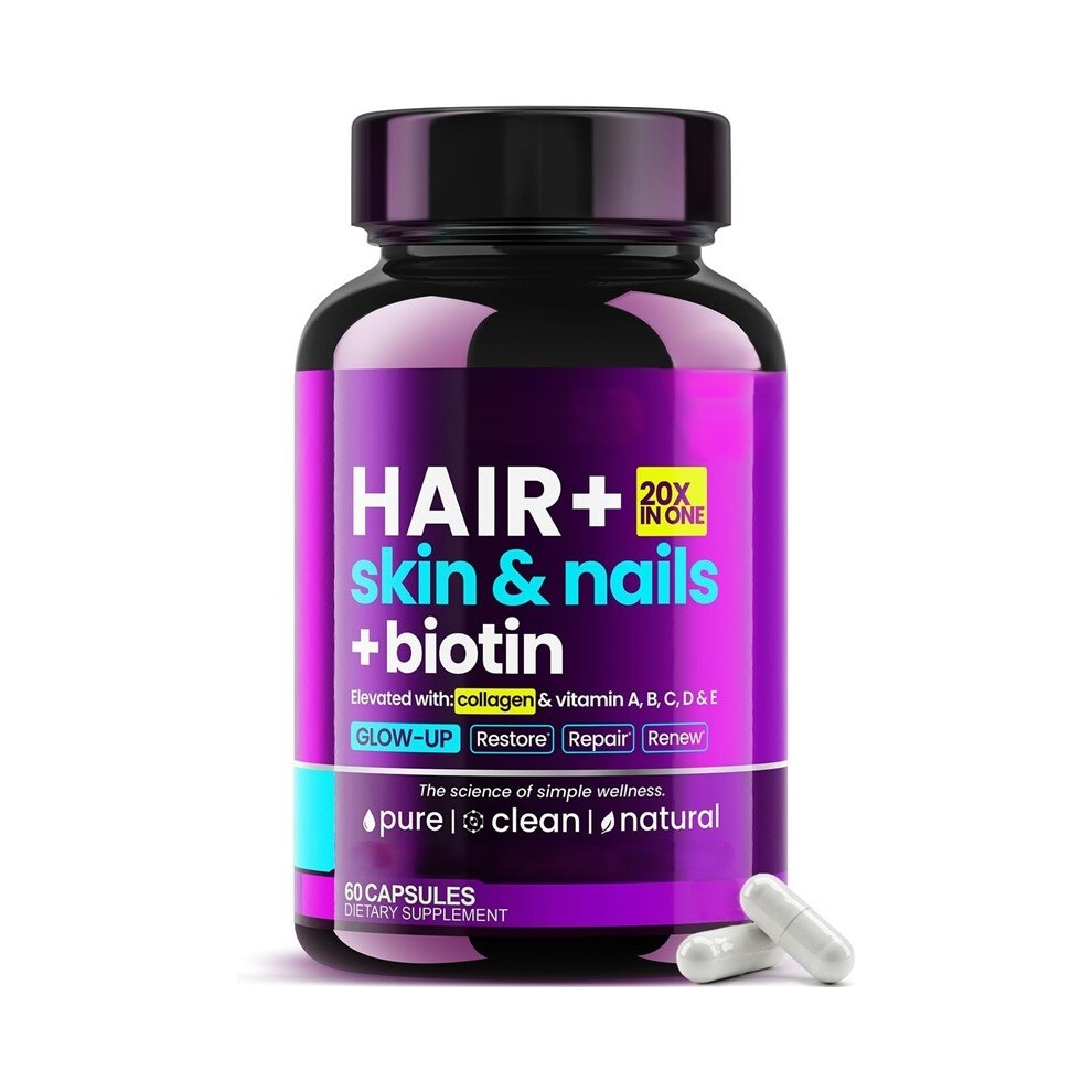 Biotin|Collagen|Keratin Booster with Hyaluronic Acid-Thicker Hair Growth,Healthy Skin-Multi Vitamin B Complex-60ct