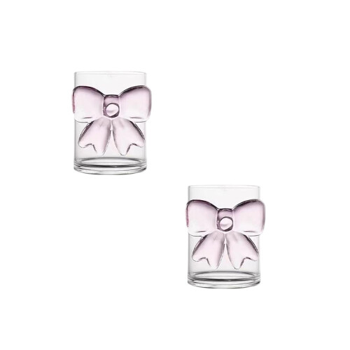 Glaskoppset med rosett – 2 st transparent iskaffe och juice