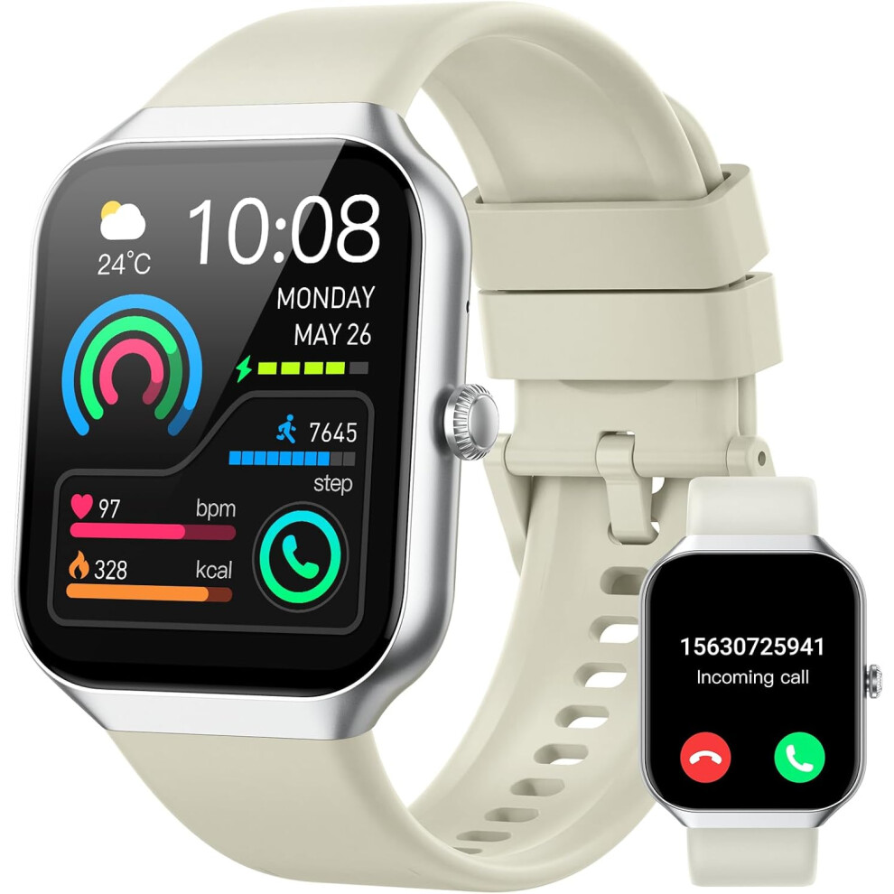 (Beige) Smart Watch For Men Women (Answer/Make Call) Smartwatch With Heart Rate/Sleep Monitor/Pedometer/Calories Ip68 Waterproof Beige 9050643563586