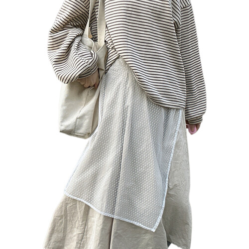 Breathable Polyester Lace Skirt With Adjustable Tie-White dots