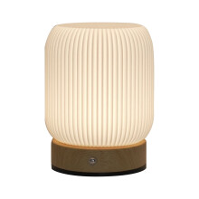 Dotyková stolová lampa s dreveným vzhľadom a vstavanou batériou