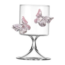 Récipient à boisson en verre gravé papillon rose-Style plat.