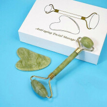Original Jade Face Roller and Gua Sha from Genuine Jade Stone - Face Roller with Gua Sha Stone - Facial Massage for Eyes, Neck, Younger Skin and Reduc