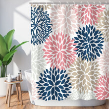 Cortina de chuveiro com estampa floral de dálias e 12 ganchos, 183 cm (72")