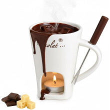 Mini caneca de fondue de cerâmica com garfos