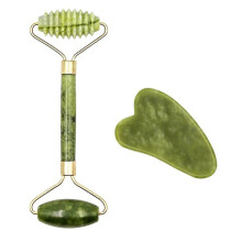 (K set) 2Pcs Face Massager Roller Natural Jade Stone Guasha Board Scraper Set Facial Lift Skin Relaxation Slimming Beauty Neck Thin Tool