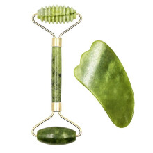 (E set) 2Pcs Face Massager Roller Natural Jade Stone Guasha Board Scraper Set Facial Lift Skin Relaxation Slimming Beauty Neck Thin Tool