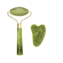 (D set) 2Pcs Face Massager Roller Natural Jade Stone Guasha Board Scraper Set Facial Lift Skin Relaxation Slimming Beauty Neck Thin Tool