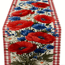 Rot-weiß-blauer Leinen-Tischläufer, 33 x 183 cm, gestreiftes-17
