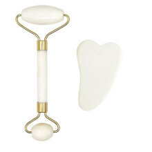 (I set) 2Pcs Face Massager Roller Natural Jade Stone Guasha Board Scraper Set Facial Lift Skin Relaxation Slimming Beauty Neck Thin Tool