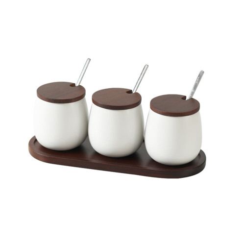Minimalists Ceramic Condiment Jars Set of 3 With-White BB3