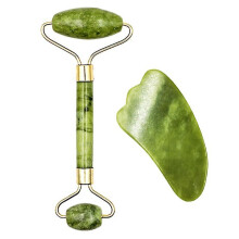 (F set) 2Pcs Face Massager Roller Natural Jade Stone Guasha Board Scraper Set Facial Lift Skin Relaxation Slimming Beauty Neck Thin Tool