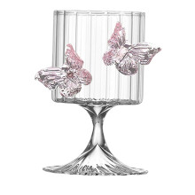 Delicate Pink Butterfly Decorated Glass Cup-Vertical pattern