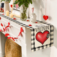 Valentine's Table Runner Heart Pattern Linen 13x47 in