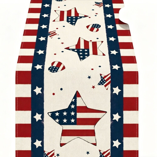 Red White Blue Linen Table Runner 33x183cm Striped Star-12