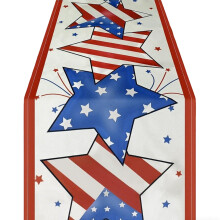 33X183Cm Linen Table Runner with Patriotic Star and Striped-4