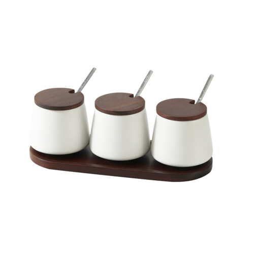 Ceramic Kitchen Food Storage Container Set Of 3 For-White AA2