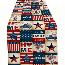 33X183Cm Linen Table Runner with Patriotic Star and Striped-15