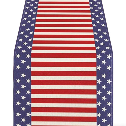 Natural Linen Table Runner 33X183Cm American Flag Pattern-7