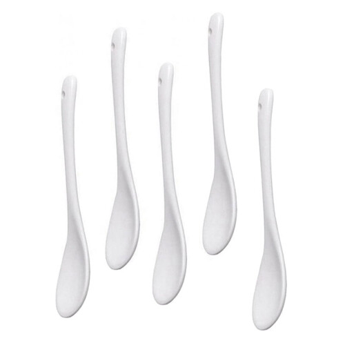 Set van 5 witte keramische eierlepels