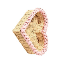 Handwoven Heart Shaped Paper Rope Storage Basket For-Pink L