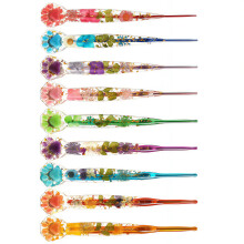 9Pcs Flower Print Kitten Crochet Needle 6Mm Resin Handle