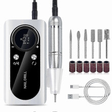 (White) 45000RPM Rechargeable Nail Drill for Acrylic Gel Nails - Portable Electric Nail File Set - Professional Manicure & Pedicure Kit for Home Salon