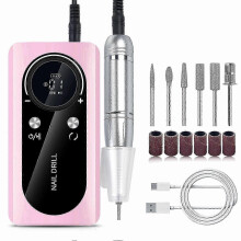 (Pink) 45000RPM Rechargeable Nail Drill for Acrylic Gel Nails - Portable Electric Nail File Set - Professional Manicure & Pedicure Kit for Home Salon