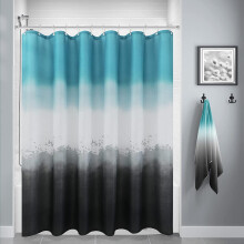 Douchegordijn in turquoise en grijs ombré-effect, 72x72 inch.