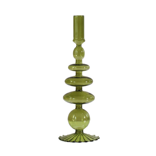 11" Handmade Transparent Glass Candle Holder –