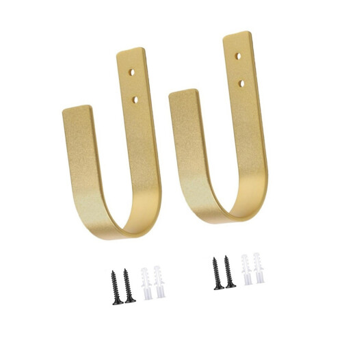Golden U Shaped Drapery Hooks 2Pack Iron Curtain Holdbacks For