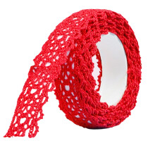 Adhesive Lace Ribbon Tape 1.7M Long Adhesive Fabric Tape-Red