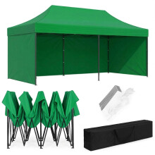 Cenador de jardín automático de 3x6 m, color verde, estructura de acero.