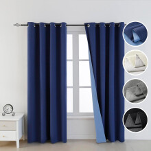 Blue Linen Blackout Curtains 52" x 63", 2 Panels