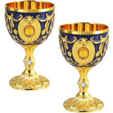Copa vintage de aleación de zinc – Oro y azul, 30 ml