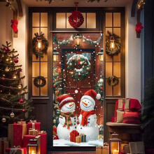 Faixa decorativa de Natal com boneco de neve para porta, 90x180cm