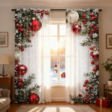 Christmas Ball Curtains 2 Pack Red Snowflake Pine Design