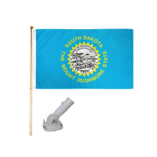 South Dakota Flagge (90 x 150 cm) aus Polyester mit 150 cm langem Holzmast-Set