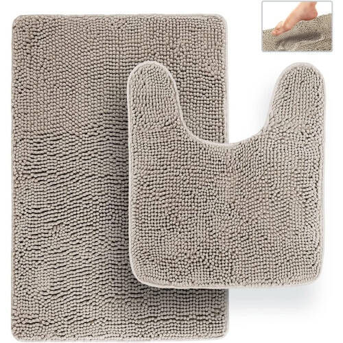 Chenille Bath Mat 21x32in + 20x22in Beige (2 pcs)