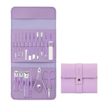 (Purple) Ear Pick Manicure Tools Daily Hand Scissores Nail Clippers Set Travel Pu Leather Fingernail Suit