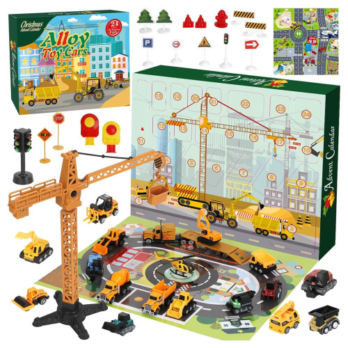 Calendar de Advent cu Vehicule de Construcții Retractabile, 24 de Zile