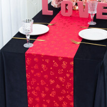 Heart Print Table Runner Red Polyester 275x28cm