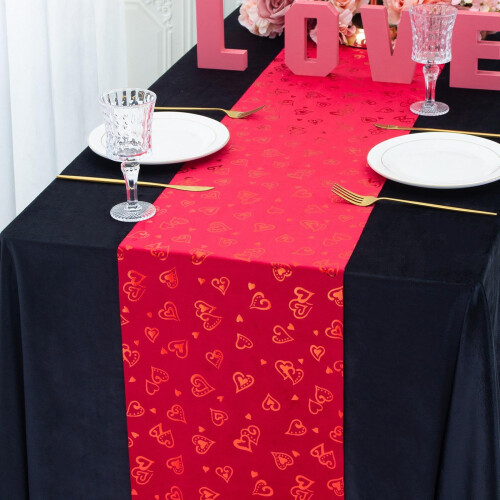Heart Print Table Runner Red Polyester 275x28cm