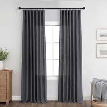 Grey Linen-Blend Curtains 52" x 96", Semi-Sheer, Pack of 2