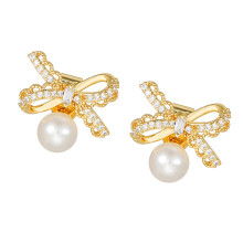 Elegant Bows Pearls Shaped Ear Clip Attachment For-Gold