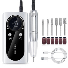 (White) 45000RPM Rechargeable Nail Drill for Acrylic Gel Nails - Portable Electric Nail File Set for Home Salon, Travel, Manicure