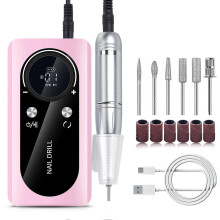 (Pink) 45000RPM Rechargeable Nail Drill for Acrylic Gel Nails - Portable Electric Nail File Set for Home Salon, Travel, Manicure