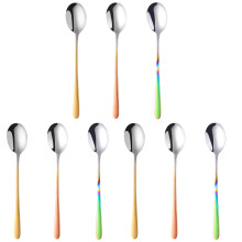 9Pcs Polished Stainless Steel Soup Spoons Assorted Color Tableware Set