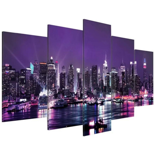 Tableau sur toile « Pont de Brooklyn de nuit » (5 panneaux)